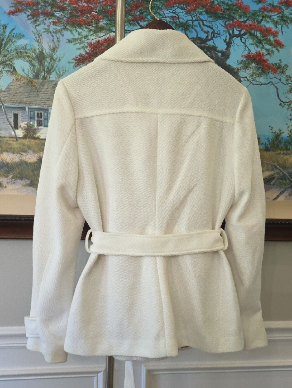 Tulle Cream Ruffle-Trim Belted Pea Coat - Picture 6 of 8